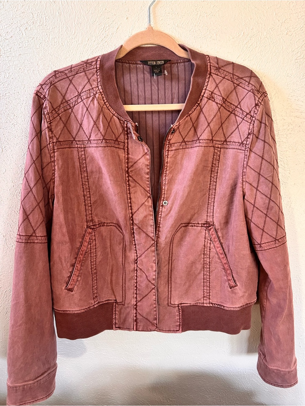 Sz L Peyton Jensen Mauve Bomber Jacket - Quilted Detail